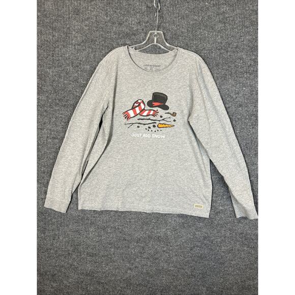 Life Is Good Womens Crusher Tee Size XL Gray Just Add Snow V Neck Snowman Cotton - Picture 1 of 9